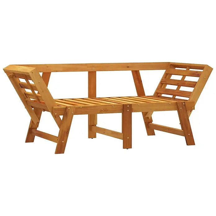 Furnicato Gartenbank Akazien-Massivholz geölt - B x T x H: 205 x 74 x 66 cm, Cremeweiß - Hellbraune Holzbank, als Sonnenliege umwandelbar, mit Lattenrost und verstellbaren Lehnen.