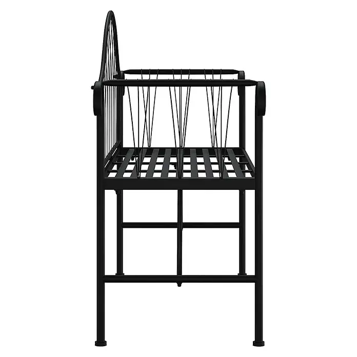 Furnicato Gartenbank Stahl - B x T x H: 128 x 44,5 x 88 cm, Schwarz - Schwarze Metall-Tagesliege/Bank mit Lattenrost und gebogener Rückenlehne, Seitenansicht.