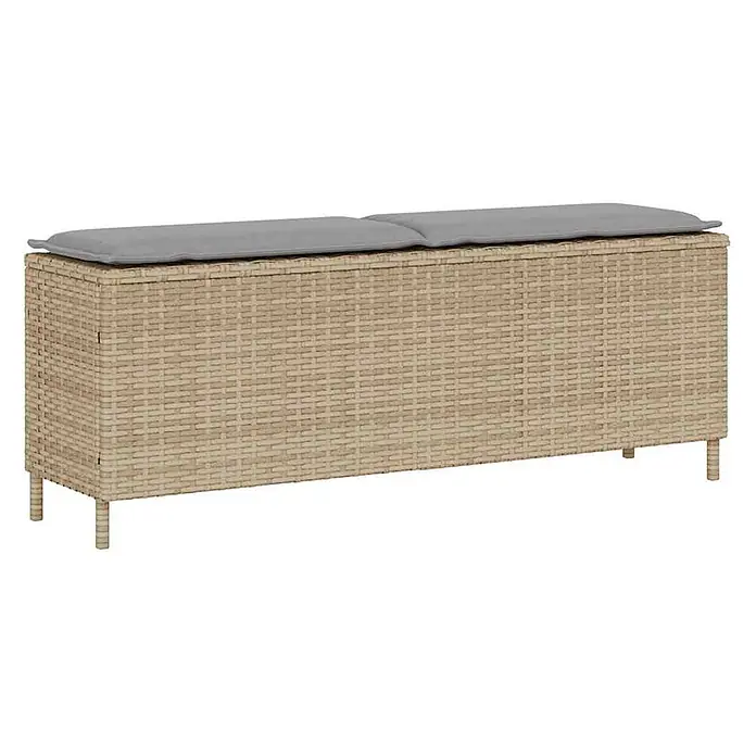 Furnicato Gartenbank - B x T x H: 110 x 30 x 40,5 cm, Beige und Hellgrau - Hellbeige Rattan-Sitzbank mit grauer Auflage.