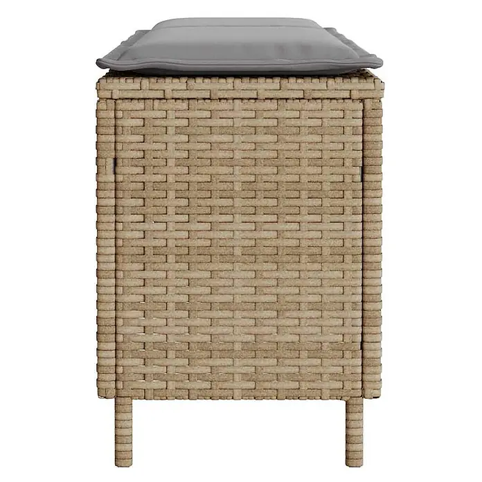 Furnicato Gartenbank - B x T x H: 110 x 30 x 40,5 cm, Beige und Hellgrau - Hellbrauner geflochtener Polyrattan-Ottomane mit grauem Kissen.