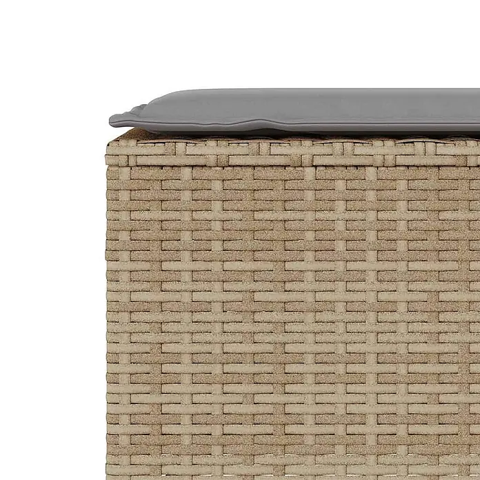 Furnicato Gartenbank - B x T x H: 110 x 30 x 40,5 cm, Beige und Hellgrau - Beige Polyrattan-Aufbewahrungsbox mit grauem Kissen.