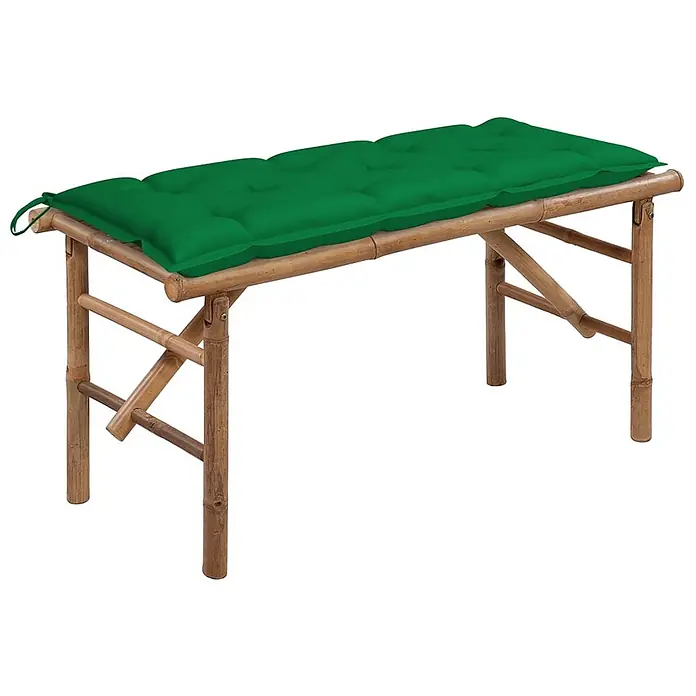 Furnicato Gartenbank - B x T x H: 38 x 118 x 45 cm, Grün - Bambusbank mit einem grünen, getufteten Kissen.