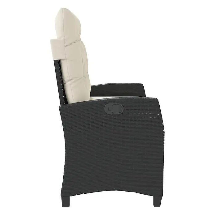 Furnicato Gartenbank - B x T x H: 66 x 90 x 93 cm, Schwarz und Creme - Dunkelgrauer Rattan-Gartenliegestuhl mit cremefarbenen Polstern und seitlichem Verstellgriff.