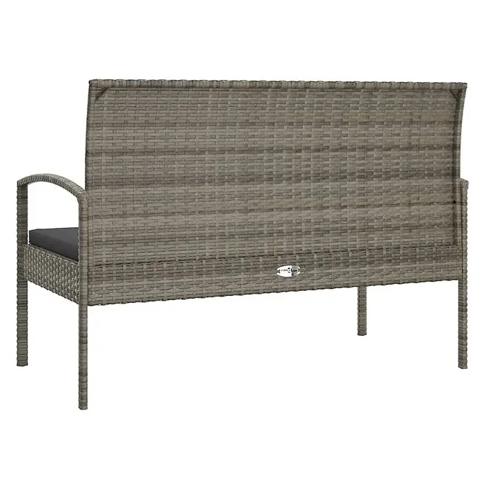 Furnicato Gartenbank PE-Rattan - Grau - Graue Rattan-Optik Outdoor-Zweisitzer-Bank mit dunklen Polstern.