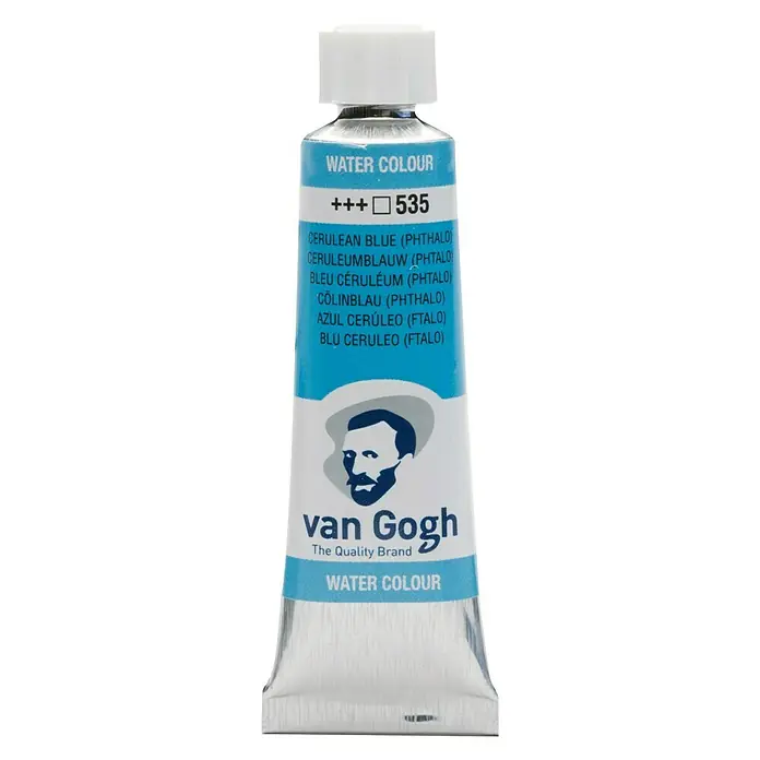 Talens Van Gogh Acuarela - Azul cerul ftalo, 10 ml, Tubo - Un tubo de pintura de acuarela Van Gogh en "Azul Cerúleo", ideal para artistas que valoran la calidad y los colores vibrantes.