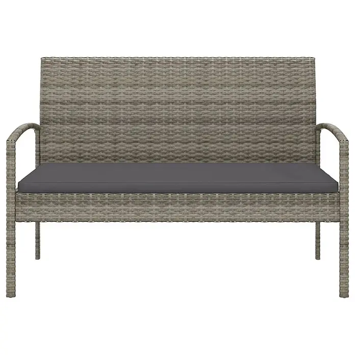 Furnicato Gartenbank - Grau - Hellgraue Outdoor-Bank aus Polyrattan mit dunkelgrauem Kissen.