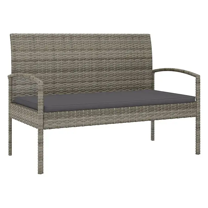 Furnicato Gartenbank PE-Rattan - Grau - Graue Gartenbank aus Polyrattan mit dunkelgrauem Kissen.