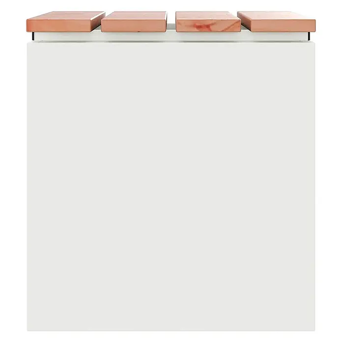 Furnicato Gartenbank Douglasienholz lackiert - B x T x H: 40 x 40 x 43 cm, Weiß - Weißer Schrank mit vier hellbraunen Holzblöcken oben.