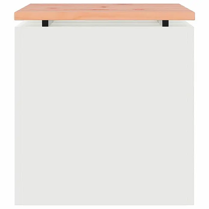 Furnicato Gartenbank Douglasienholz lackiert - B x T x H: 40 x 40 x 43 cm, Weiß - Weißer Schrank mit heller Holzplatte, getragen von schwarzen Halterungen.