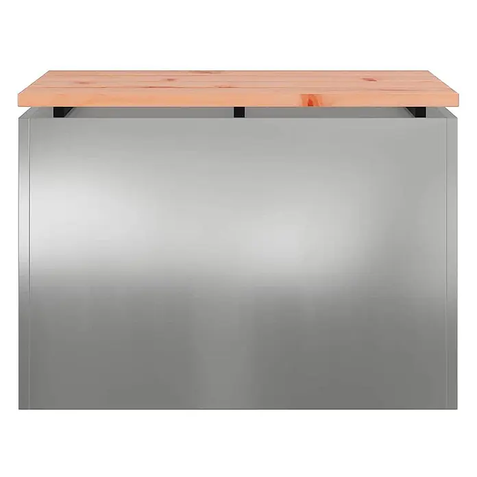 Furnicato Gartenbank Douglasienholz lackiert - B x T x H: 40 x 60 x 43 cm, Verzinkter Stahl - Edelstahl-Unterschrank mit heller Holzplatte.