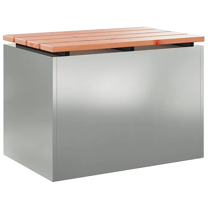 Furnicato Gartenbank Douglasienholz lackiert - B x T x H: 40 x 60 x 43 cm, Verzinkter Stahl - Rechteckige, metallgraue Aufbewahrungsbank mit Lattenrost aus Holz.