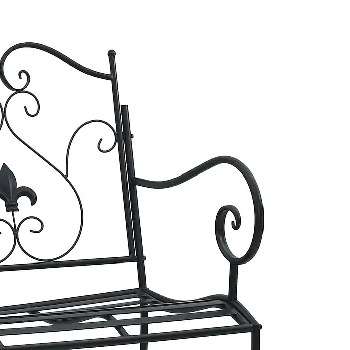 Furnicato Gartenbank Stahl - B x T x H: 54 x 104 x 93 cm, Schwarz - Schwarze Gartenbank aus Metall mit verzierter Arm- und Rückenlehne mit Fleur-de-Lis-Motiv.