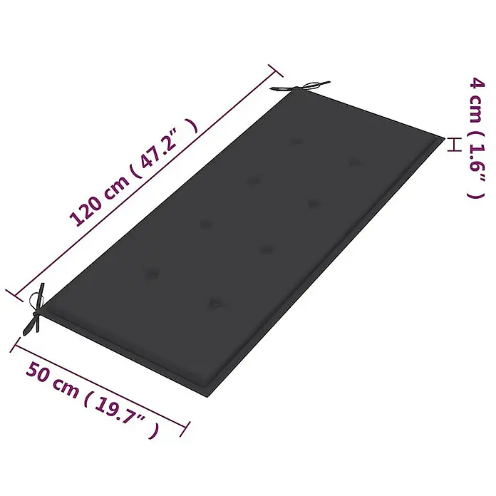 Furnicato Gartenbank - B x T x H: 60 x 120 x 89 cm, Anthrazit - Dunkelgraues rechteckiges Bankkissen mit Bändern, 120x50x4 cm.