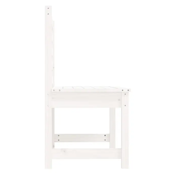 Furnicato Gartenbank Kiefer-Massivholz - B x T x H: 48 x 109 x 91,5 cm, Weiße Kiefer - Weißer Holzstuhl, Seitenansicht, mit Lattenrostsitzfläche und Rückenlehne.