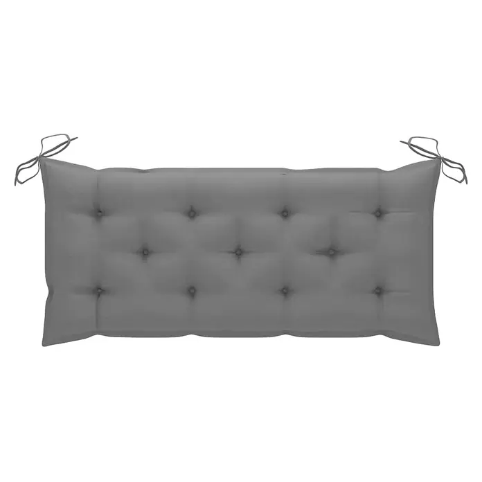 Furnicato Gartenbank Akazienholz geölt - B x T x H: 58 x 120 x 90 cm, Grau - Graues getuftetes Bankkissen mit Bindebändern.