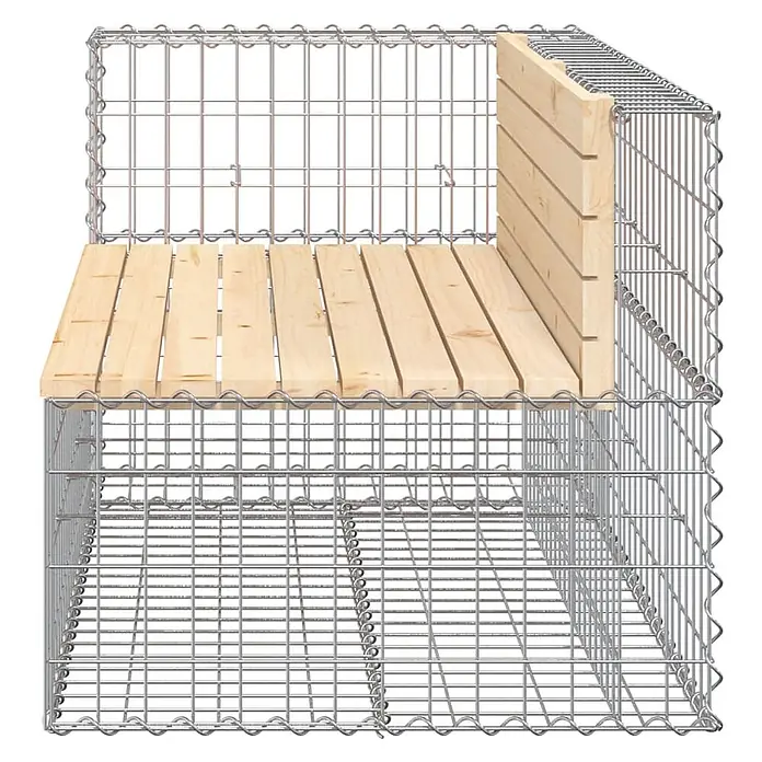 Furnicato Gartenbank Kiefernholz - B x T x H: 122 x 71 x 65,5 cm, Natürliche Kiefer - L-förmige Gabionenbank mit heller Holz-Sitzfläche und Rückenlehne.