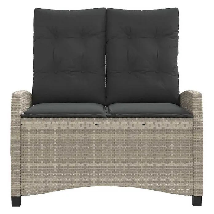 Furnicato Gartenbank - B x T x H: 66 x 90 x 93 cm, Hellgrau - Zweisitzige Gartenbank im hellbeigen Rattan-Look mit dunkelgrauen Sitz- und Rückenpolstern.