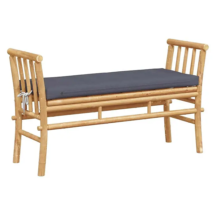 Furnicato Gartenbank Bambus - B x T x H: 38 x 110 x 65 cm, Dunkelgrau - Bambusbank mit dunkelgrauem Kissen.
