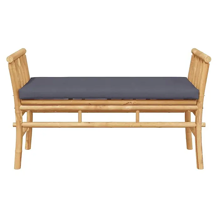 Furnicato Gartenbank Bambus - B x T x H: 38 x 110 x 65 cm, Dunkelgrau - Bambusbank mit einem dunkelgrauen Kissen.