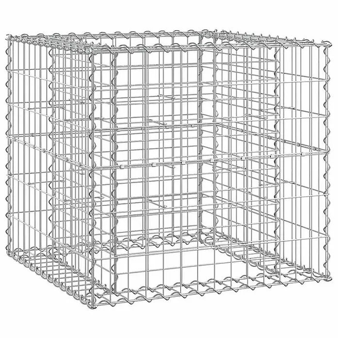 Furnicato Gartenbank Kiefernholz - B x T x H: 192 x 71 x 65,5 cm, Natürliche Kiefer - Quadratischer Gabionenkorb aus silbernem Metalldraht, zum Befüllen mit Steinen.