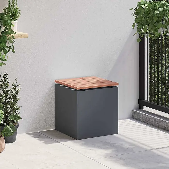 Furnicato Gartenbank - B x T x H: 40 x 40 x 43 cm, Anthrazit - Dunkelgraue Outdoor-Aufbewahrungsbox mit Holzlatten-Deckel.