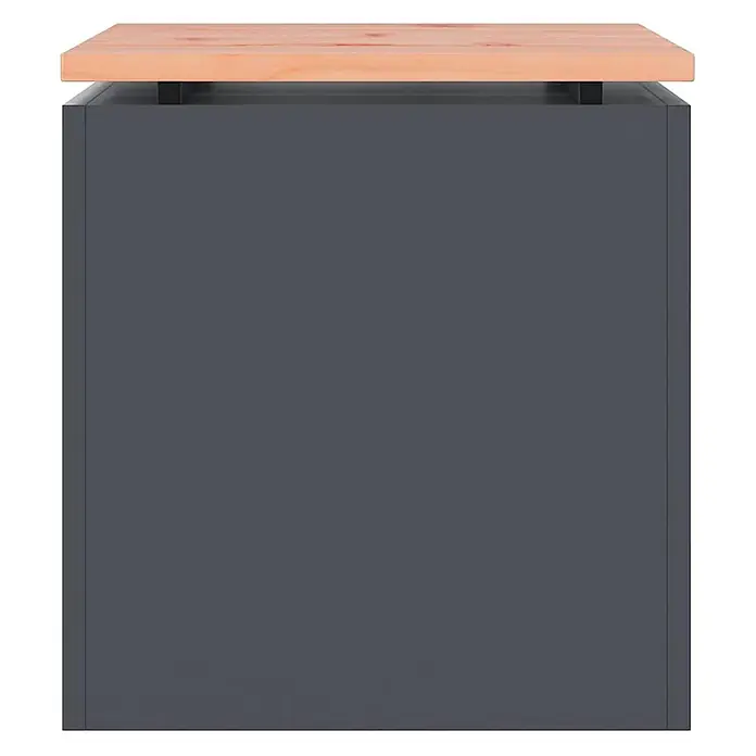 Furnicato Gartenbank - B x T x H: 40 x 40 x 43 cm, Anthrazit - Dunkelgraues Möbelstück mit natürlicher Holzplatte, von schwarzen Abstandshaltern getragen.
