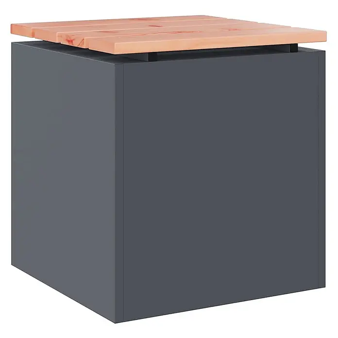 Furnicato Gartenbank - B x T x H: 40 x 40 x 43 cm, Anthrazit - Dunkelgrauer Outdoor-Aufbewahrungswürfel mit einer Abdeckung aus Naturholzlatten.
