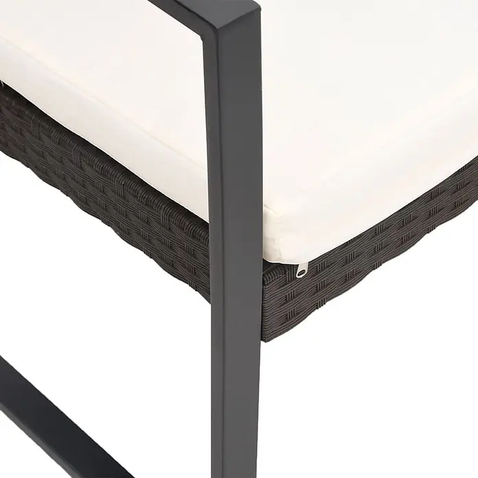 Furnicato Gartenbank PP-Rattan Anthrazit - B x T x H: 152,5 x 57 x 77,5 cm, Braun - Dunkelbraune Rattan-Outdoor-Möbel mit cremefarbenem Kissen und dunklem Metallrahmen, Reißverschluss sichtbar.