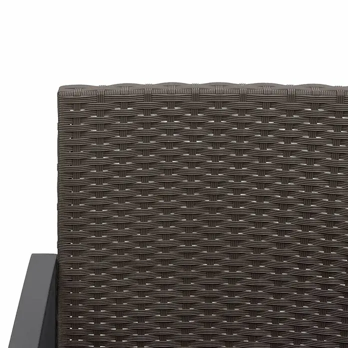 Furnicato Gartenbank PP-Rattan Anthrazit - B x T x H: 152,5 x 57 x 77,5 cm, Braun - Nahaufnahme von dunkelbraunem Polyrattan-Geflecht auf Möbeln, mit einem dunkelgrauen Rahmen.
