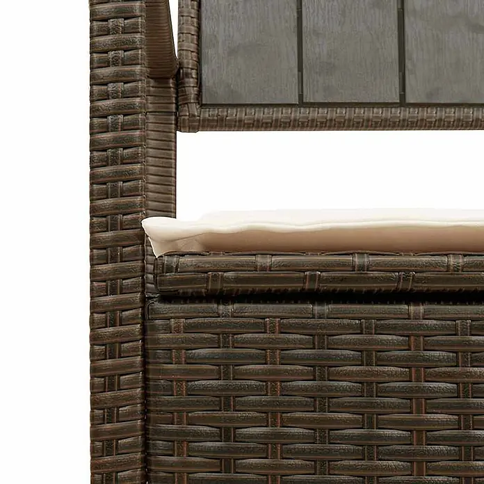 Furnicato Gartenbank PE-Rattan - B x T x H: 111,5 x 54 x 74 cm, Braun und Cremeweiß - Braunes Rattan/Korbweide Möbel mit cremefarbenem Kissen. Teil einer Terrassengarnitur.