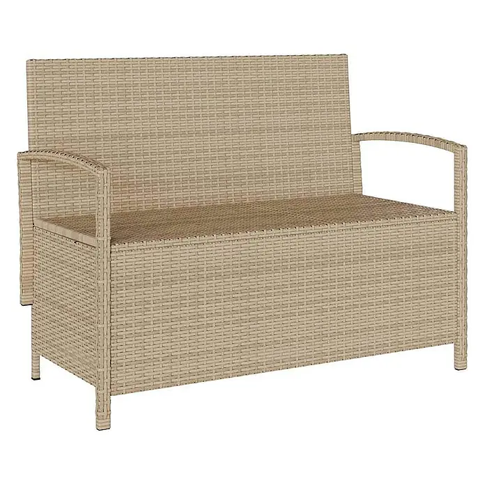 Furnicato Gartenbank - B x T x H: 111 x 56 x 87 cm, Beige und Hellgrau - Hellbeiges Rattan-Gartenbank mit integriertem Stauraum und Armlehnen.