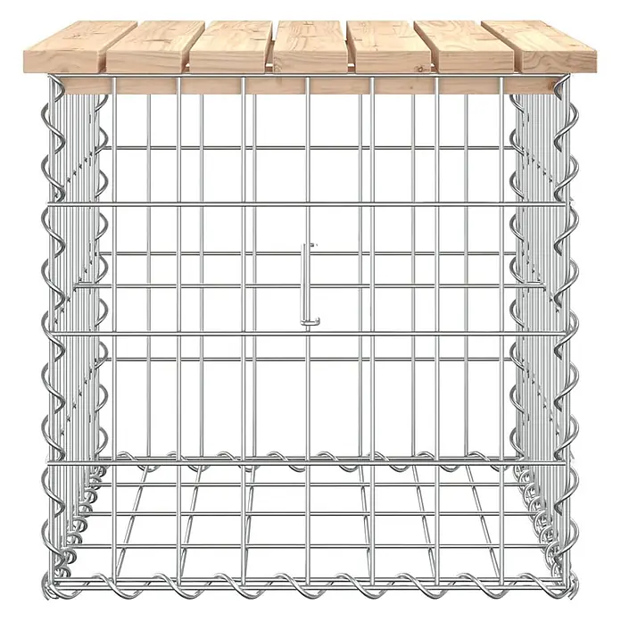 Furnicato Gartenbank Kiefernholz massiv - B x T x H: 43 x 44 x 42 cm, Natürliche Kiefer - Gabionenkorb aus silbernem Metalldraht mit hellbraunem Holzlattenverschluss.