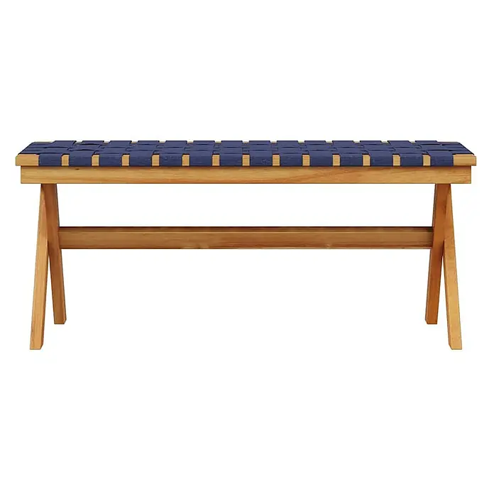 Furnicato Gartenbank Akazien-Massivholz geölt - B x T x H: 34 x 100 x 42 cm, Blau - Holzbank mit gewebter blauer Stoffauflage. Robuster Rahmen aus Naturholz.