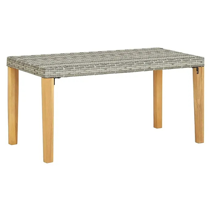 Furnicato Gartenbank PE-Rattan - B x T x H: 120 x 40 x 40 cm, Grau - Graue geflochtene Gartenbank mit naturfarbenen Holzbeinen.