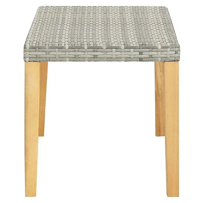Furnicato Gartenbank PE-Rattan - B x T x H: 120 x 40 x 40 cm, Grau - Quadratischer grauer Hocker mit geflochtener Sitzfläche und Naturholzbeinen.