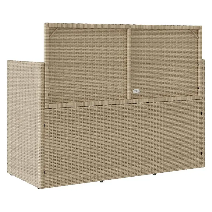 Furnicato Gartenbank - B x T x H: 120 x 50 x 90,5 cm, Beige und Grau - Beige Outdoor-Aufbewahrungsbank aus synthetischem Rattan mit erhöhter Rückenlehne.