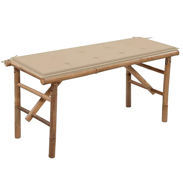 Furnicato Gartenbank - Beige - Bambusbank mit abnehmbarem beigem Kissen für bequemes Sitzen.