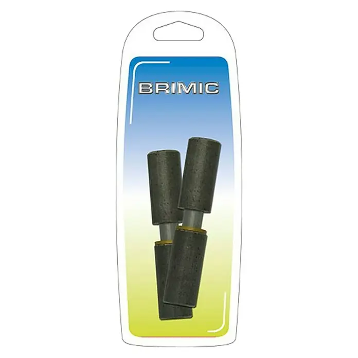 Micel Brimic Pernio bisagra 694 - L x An: 100 x 16 mm, Acero - Imagen de un embalaje de producto Brimic con dos cuerpos de molienda cilíndricos de color oscuro en su interior.