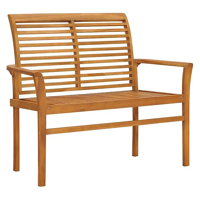 Furnicato Gartenbank Teakholz lackiert - B x T x H: 112 x 55 x 94 cm, Schwarz - Hellbraune Gartenbank aus Holz mit Lattenrostsitz, Rückenlehne und Armlehnen.