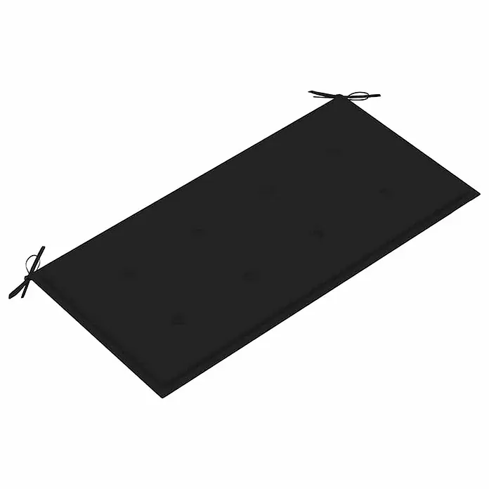 Furnicato Gartenbank Teakholz lackiert - B x T x H: 112 x 55 x 94 cm, Schwarz - Schwarzes rechteckiges Kissen mit Steppung und Eckbändern.
