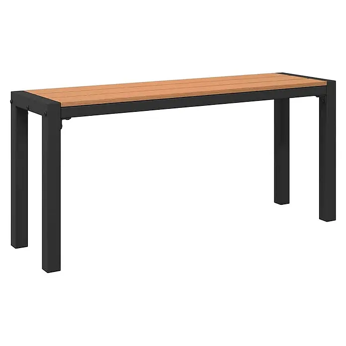 Furnicato Gartenbank Stahl - B x T x H: 28 x 100 x 45 cm, Braun - Rechteckige Bank mit schwarzem Metallrahmen und hellbraunen Holzlatten.