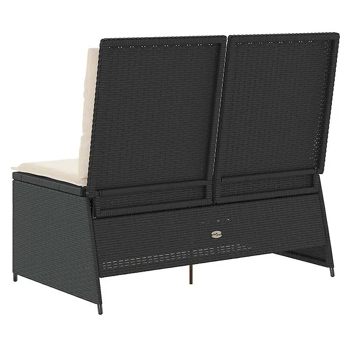 Furnicato Gartenbank PE-Rattan - B x T x H: 108 x 95 x 85 cm, Schwarz - Schwarzer Polyrattan Gartenliege mit beigen Kissen und verstellbaren Rückenlehnen.