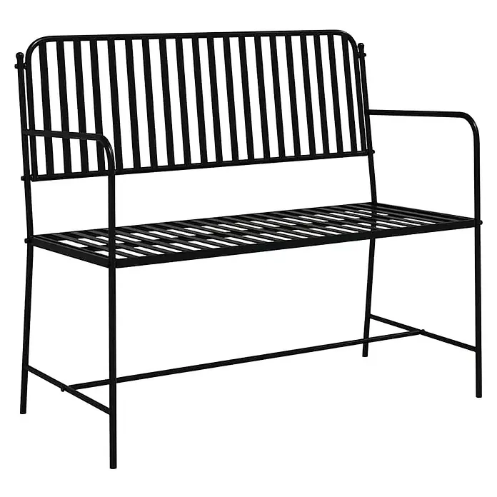 Furnicato Gartenbank Stahl - B x T x H: 51,5 x 103,5 x 90 cm, Schwarz - Schwarze Metallbank mit Lattenrostsitz und Rückenlehne sowie Armlehnen.
