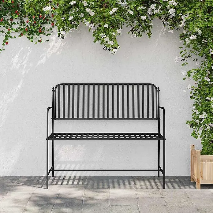 Furnicato Gartenbank Stahl - B x T x H: 51,5 x 103,5 x 90 cm, Schwarz - Schwarze Gartenbank aus Metall für den Außenbereich.