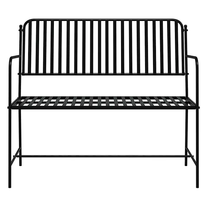 Furnicato Gartenbank Stahl - B x T x H: 51,5 x 103,5 x 90 cm, Schwarz - Schwarze Metall-Gartenbank mit Lattenrückenlehne und Sitzfläche, in schlichtem, robustem Design.