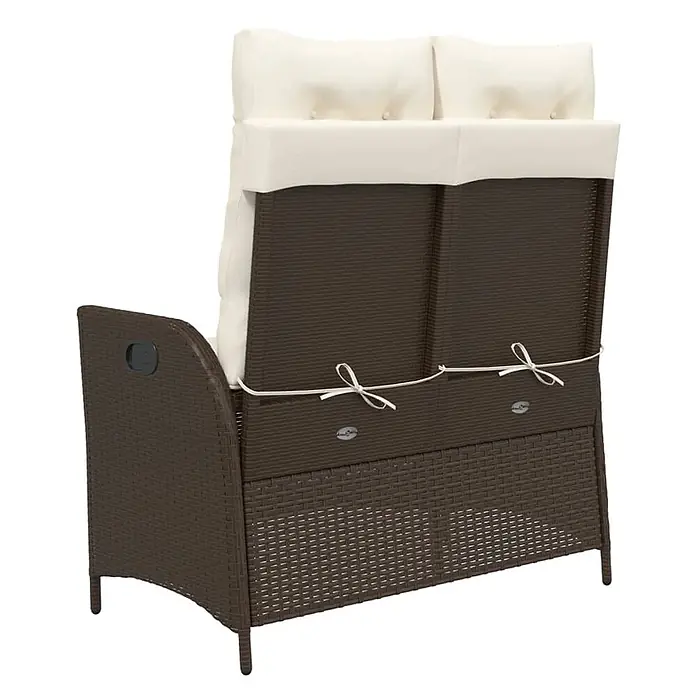 Furnicato Gartenbank - B x T x H: 59 x 86 x 93 cm, Braun und Creme - Braunes Rattan-Gartensofa mit cremefarbenen Kissen.