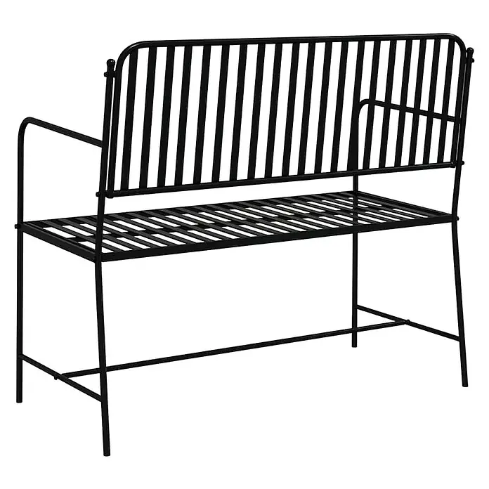 Furnicato Gartenbank Stahl - B x T x H: 51,5 x 103,5 x 90 cm, Schwarz - Schwarze Metallgartenbank mit Lattenrostsitzfläche und Rückenlehne sowie Armlehnen.