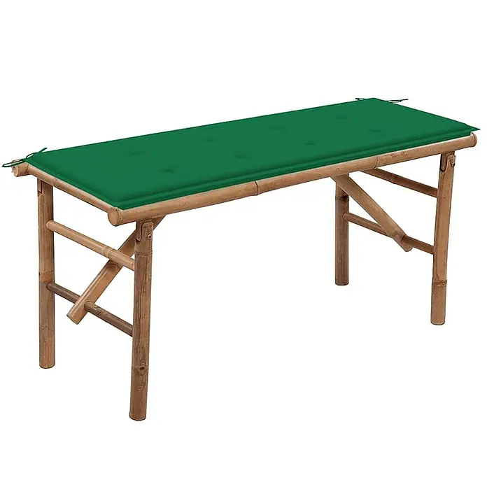 Furnicato Gartenbank Bambus - B x T x H: 38 x 118 x 45 cm, Grün - Bambus-Gartenbank mit hellgrüner Polsterauflage.