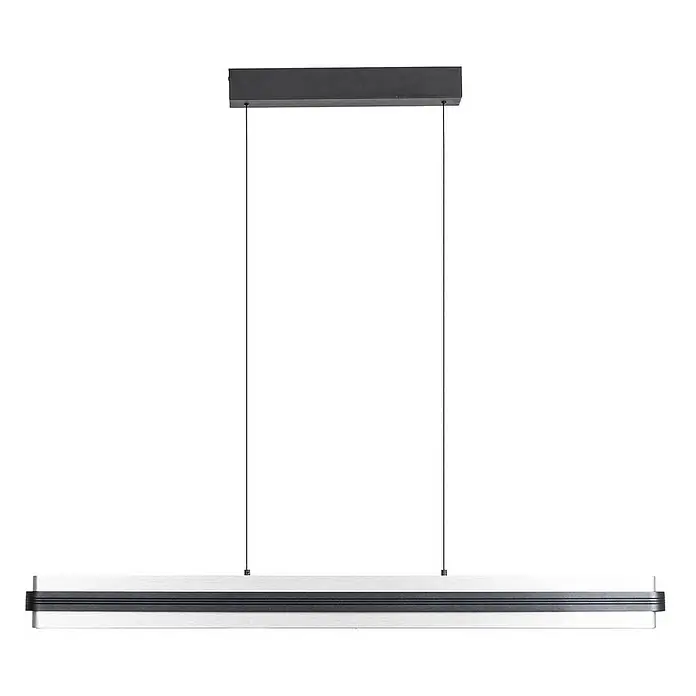 Lucande Pendelleuchte Tarnin - L x B x H: 98 x 7 x 8 cm, schwarz, Schwarz, nickel - Rechteckige Linear-Pendelleuchte mit schwarzem Oberteil und silberner Leuchte, an Seilen aufgehängt.