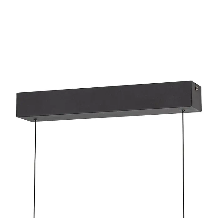 Lucande Pendelleuchte Tarnin - L x B x H: 98 x 7 x 8 cm, schwarz, Schwarz, nickel - Dunkelgraue rechteckige lineare LED-Pendelleuchte, aufgehängt.